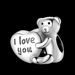 🎆Gnoce Sterling Silver 925 Cute Teddy Bear with I Love You Heart Bracelet Charm